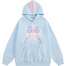 Womens Graphic Hoodies Blurring Bow Star Pullover Hoodie Unisex Oversized Y2K Cute Hooded Sweatshirt