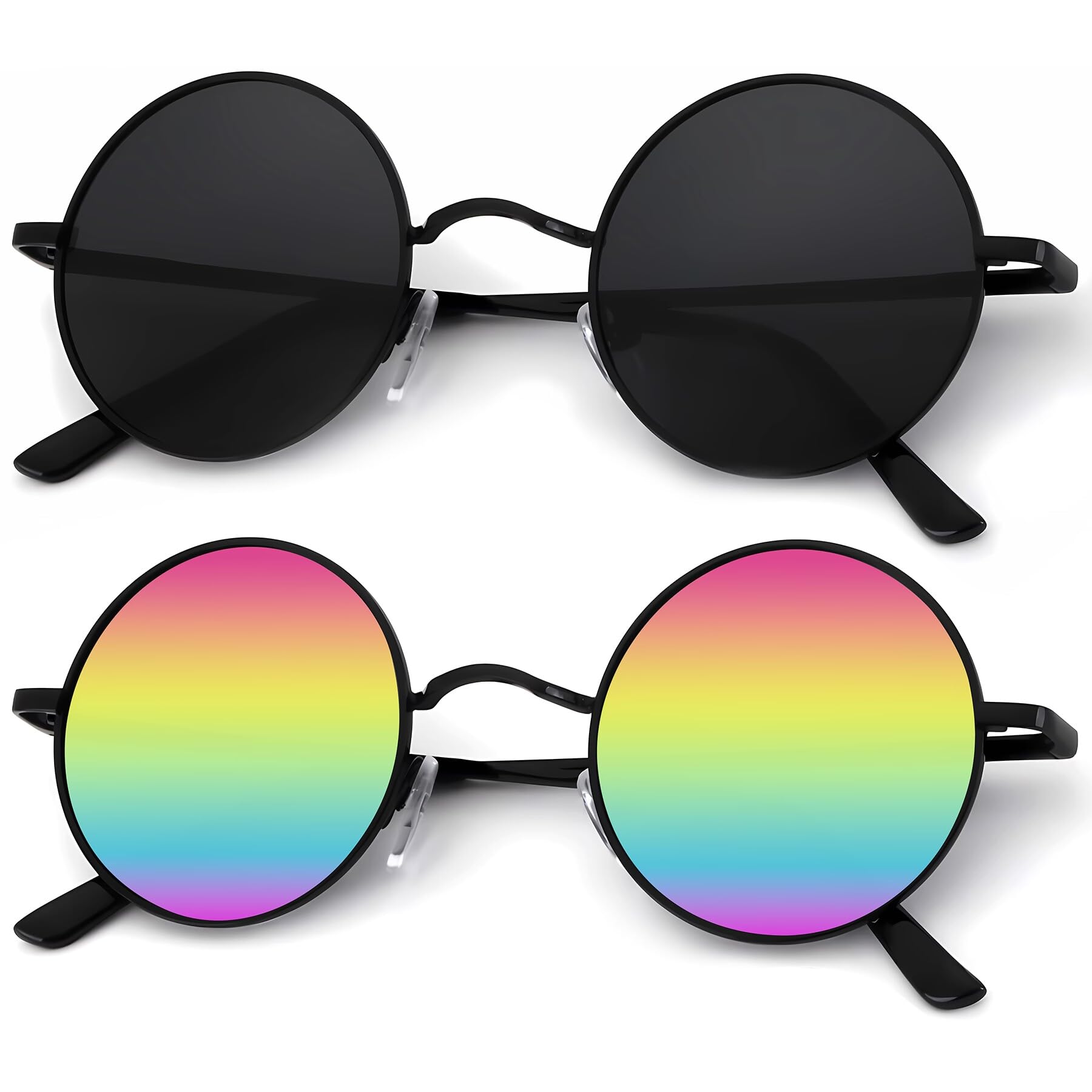 KALIYADI Round Polarized Sunglasses for Men Women Halloween Costume Retro Metal Hippie Circle Style Sun Glasses UV Protection