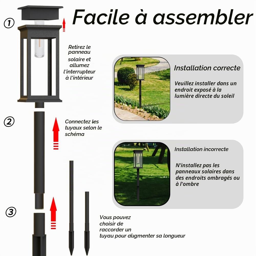Lampes Solaires Extérieur Jardin, Lot de 6 Lampes pour Allées, Étanche IP65, Eclairage Solaire, Allumage Automatique, 3000K Blanc Chaud, Lumiere Jardin pour Patio, Terrasse, Piscine et Paysage