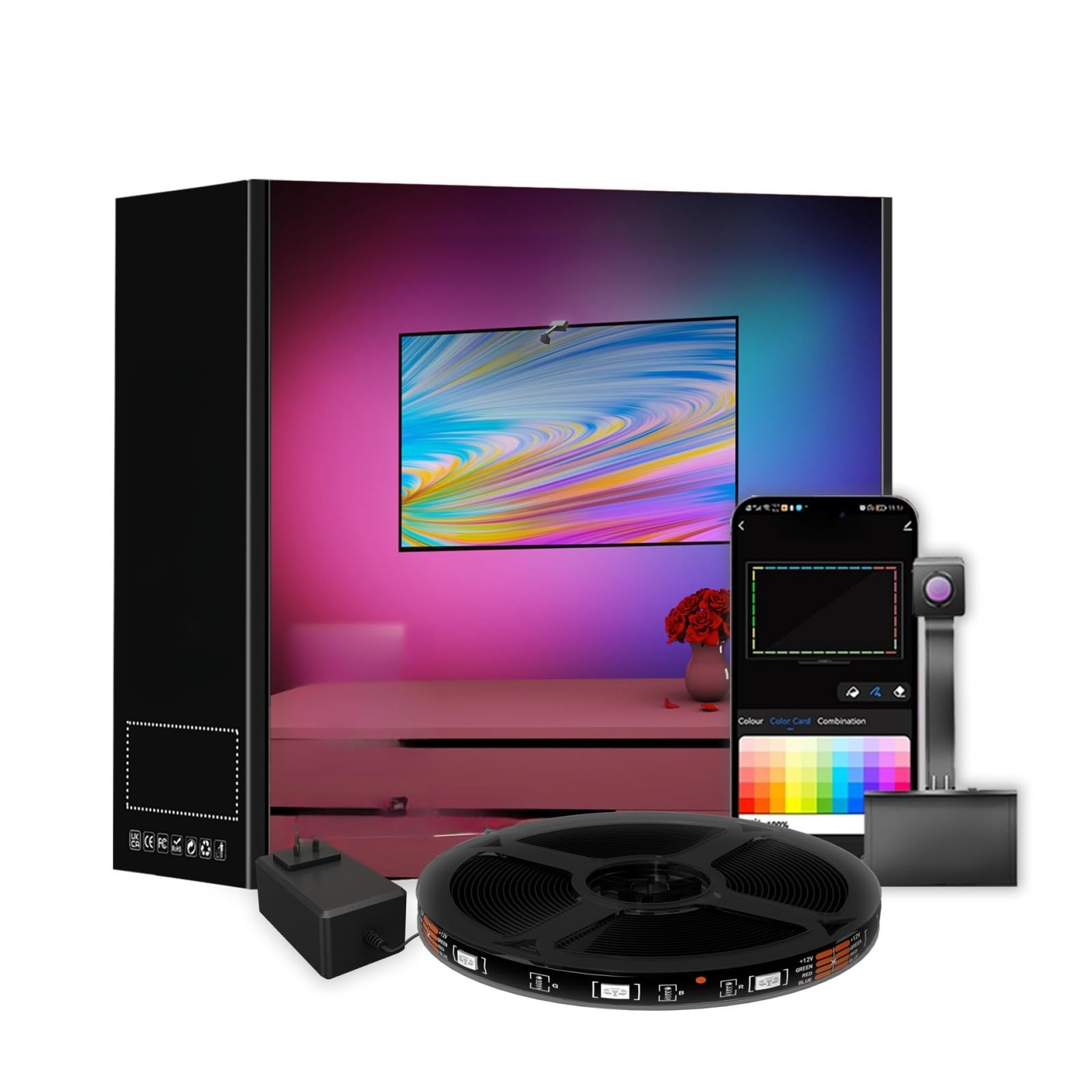 Retroilluminazione TV Sincronizzata con Lo Schermo Graffiti App TV Screen Colour Picker Luci LED TV Che Si Sincronizzano con La TV RGB Full Color LED Sfondo TV Smart SYNC Strip Light