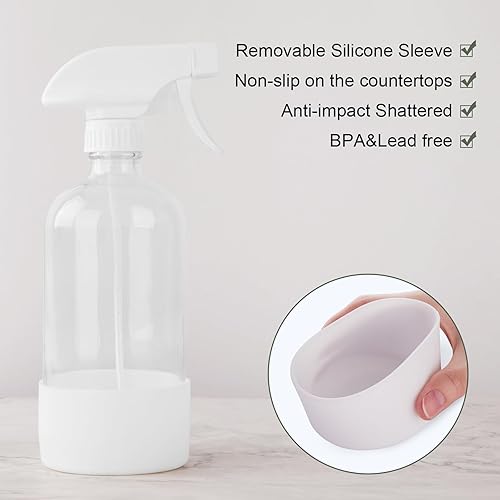 Miniatura 4 de hmaimas Botellas rociadoras de vidrio para soluciones de limpieza, botella de spray vacía reutilizable de 16 onzas con funda de silicona para