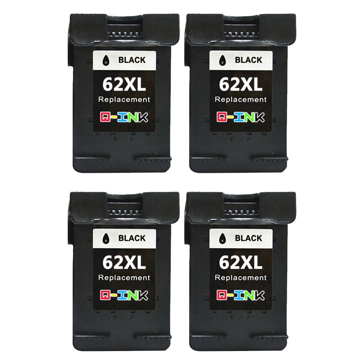 QINK for HP 62XL Black Ink Cartridge Remanufactured High Yield High Capacity C2P05AE (2BK)