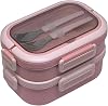 Vagonlife Bento 1650ml Lunchbox 2 Tiers 3 Compartments Stainless Steel Lunch Box Dining Box (Pink)