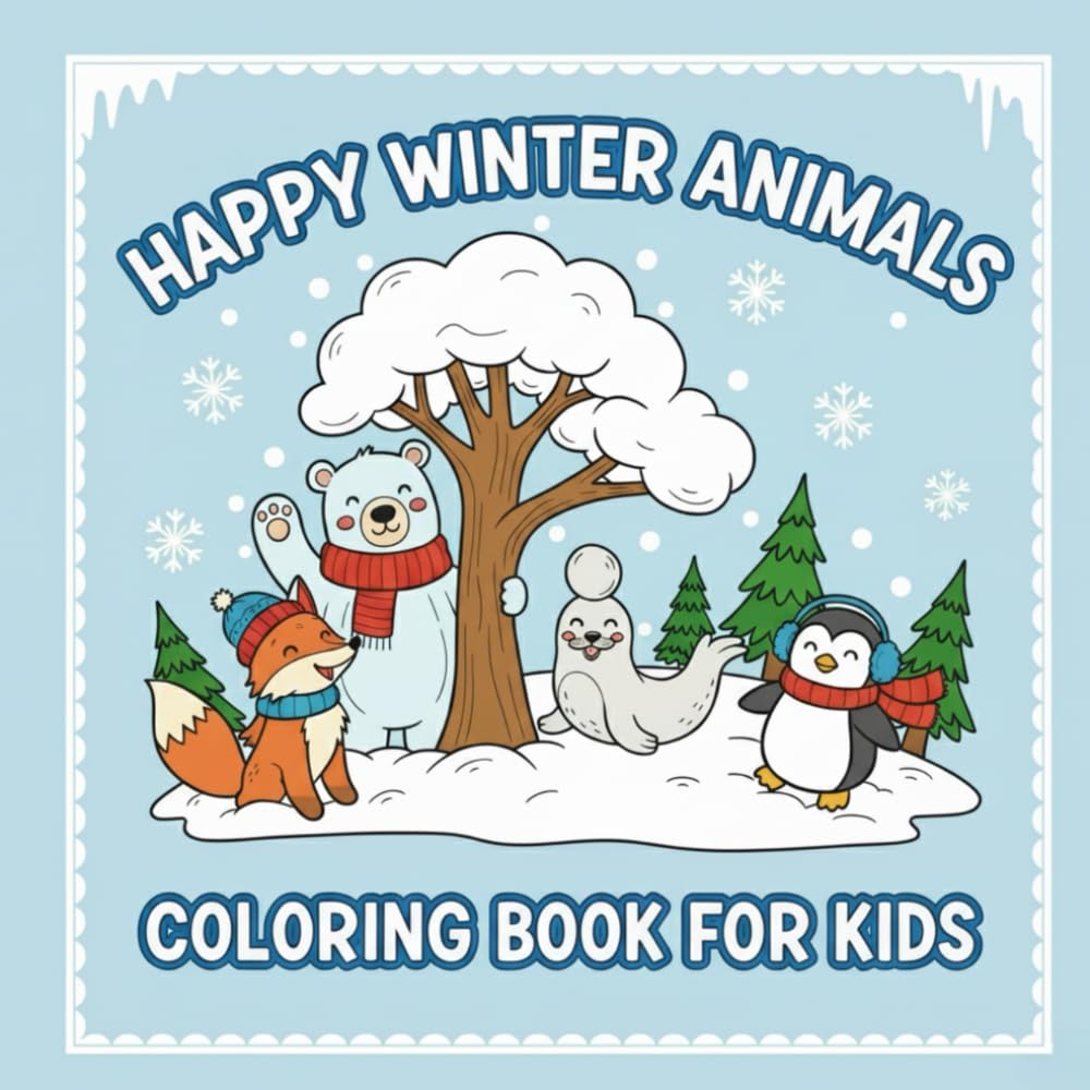 Happy Winter Animals - Coloring Book for Kids: A Fun and Adorable Winter Scenes to Color!
