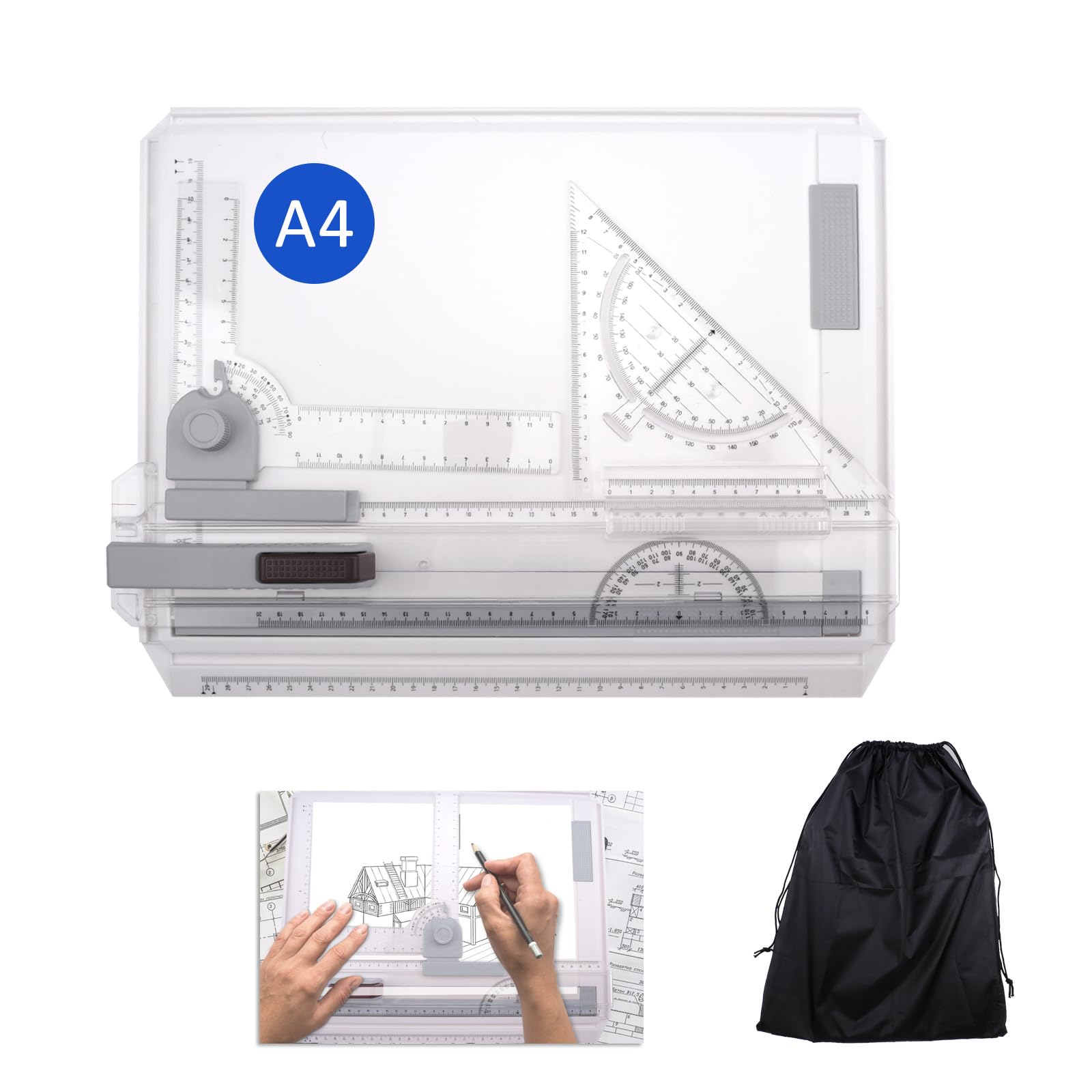 hocadon Tablero Dibujo Tecnico A4 Tablero de Dibujo Tecnico A4 Mesa de Dibujo Multifuncional A4 Tableros de Dibujo con Movimiento Paralelo y Ángulo Ajustable