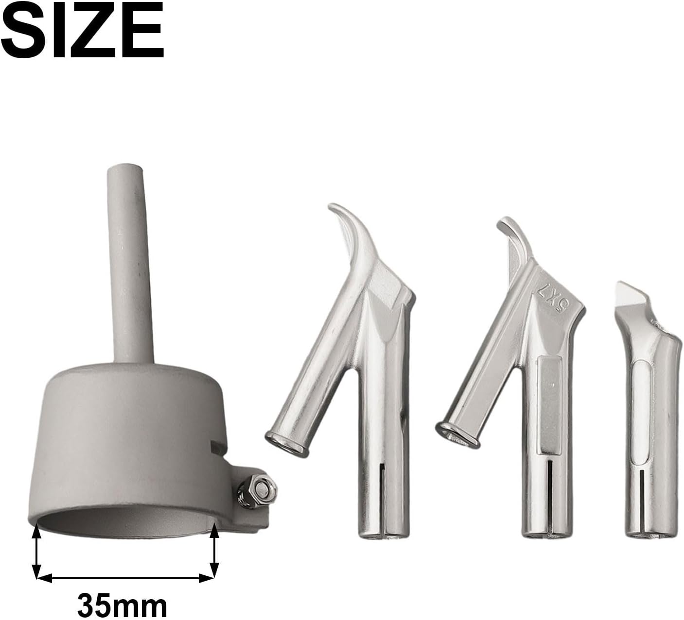 4Pcs Triangular Round Speed Welding Nozzle Tacking Nozzle Push Fit 5mm Standard Welder Tip for PVC Hot Air Plastic Heat Welding Machine(35mm)