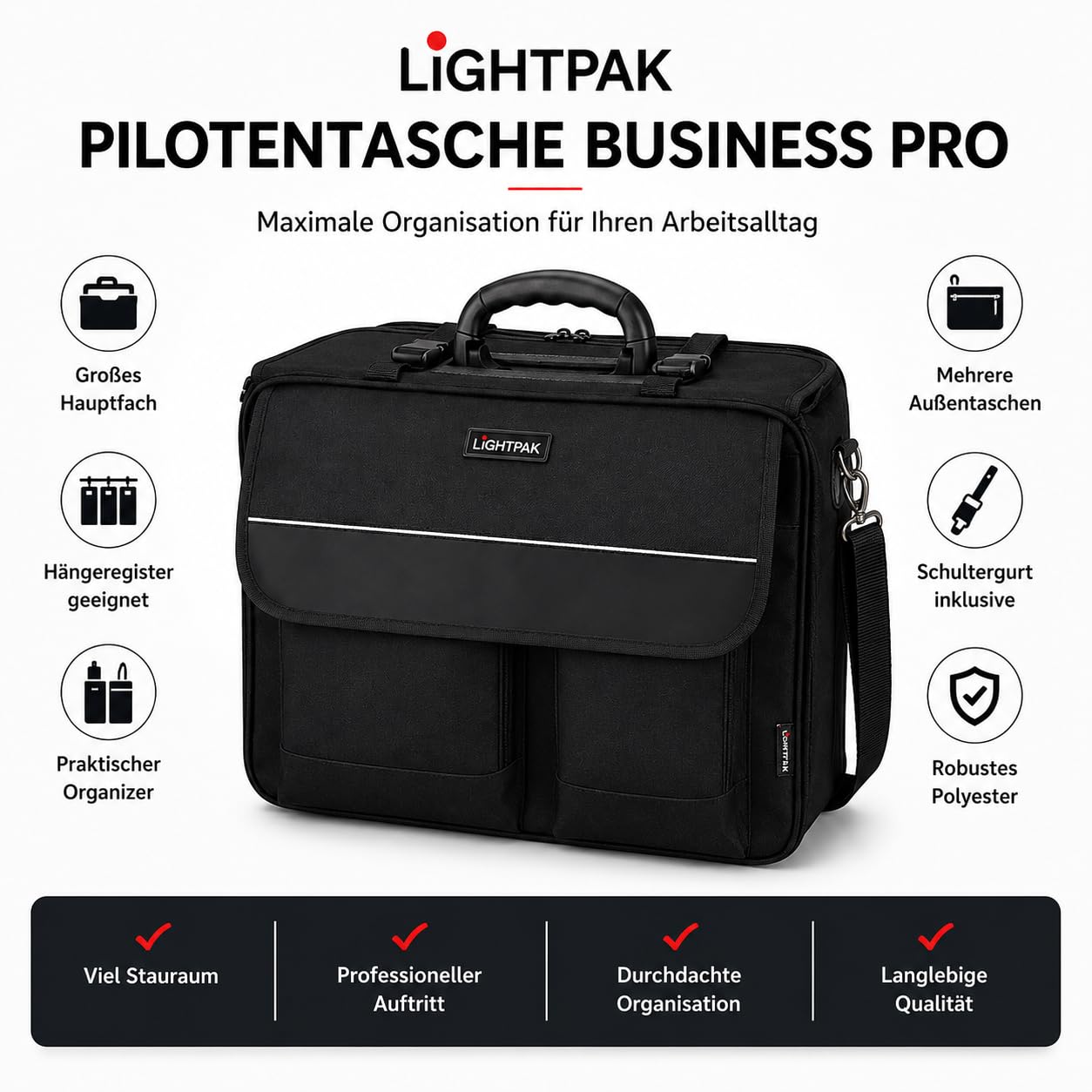 Koffer 46008 - The Flight Pilotenkoffer, aus Polyester, Schwarz 45 x 34 x 20 cm, 11,5 liters 10100194