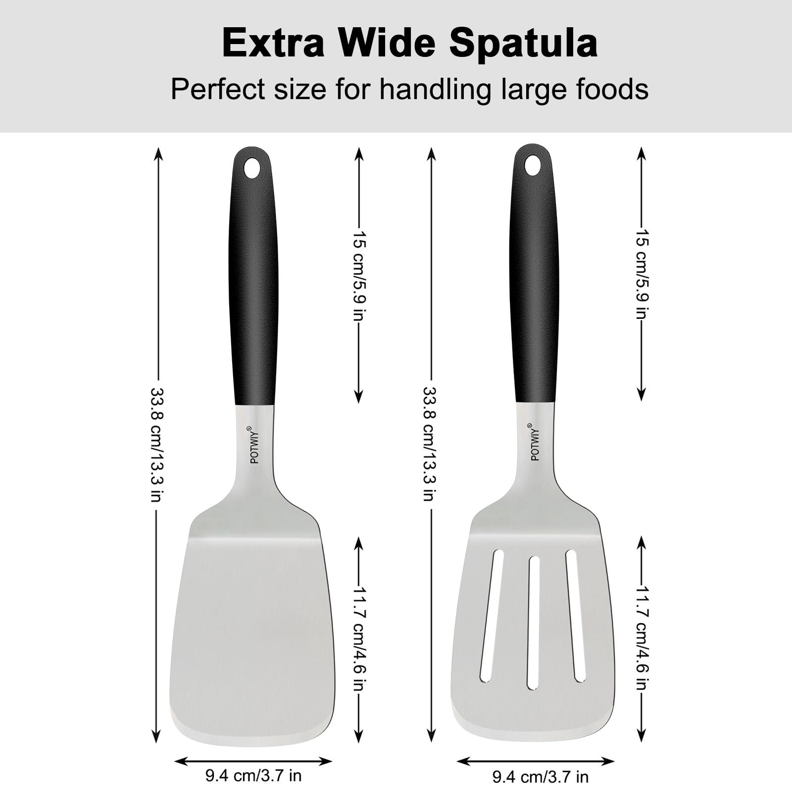 Juego de espátulas anchas de acero inoxidable, espátula sólida y ranurada con mango de silicona, espátulas de metal para uso en cocina, sartén de hierro fundido y espátula para plancha,