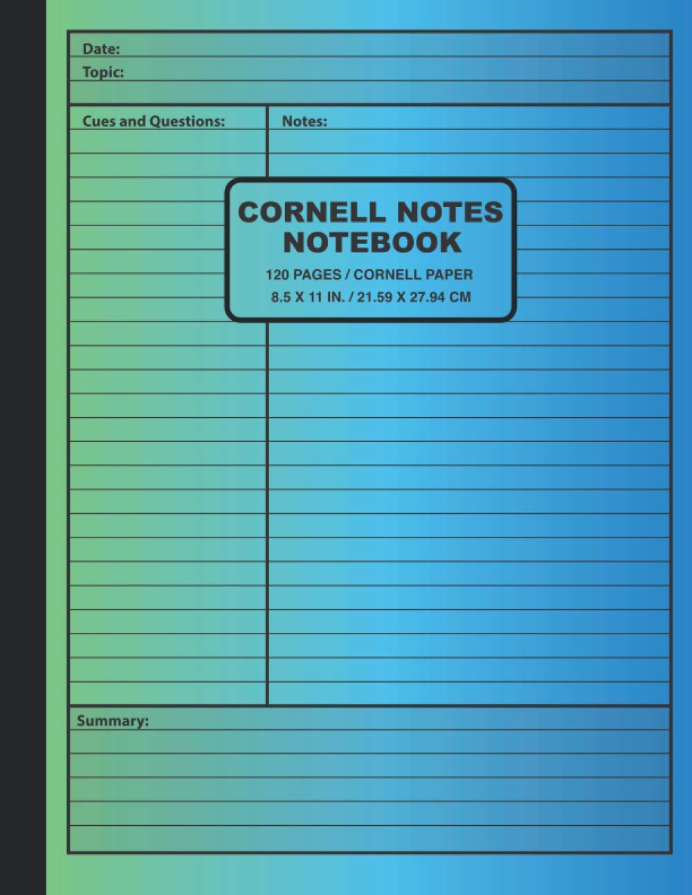 Cornell Notes Notebook: Green and Blue | Large Note Taking Cornell Paper | 120 Pages | Cornell Notebook | Note Taking System for Students