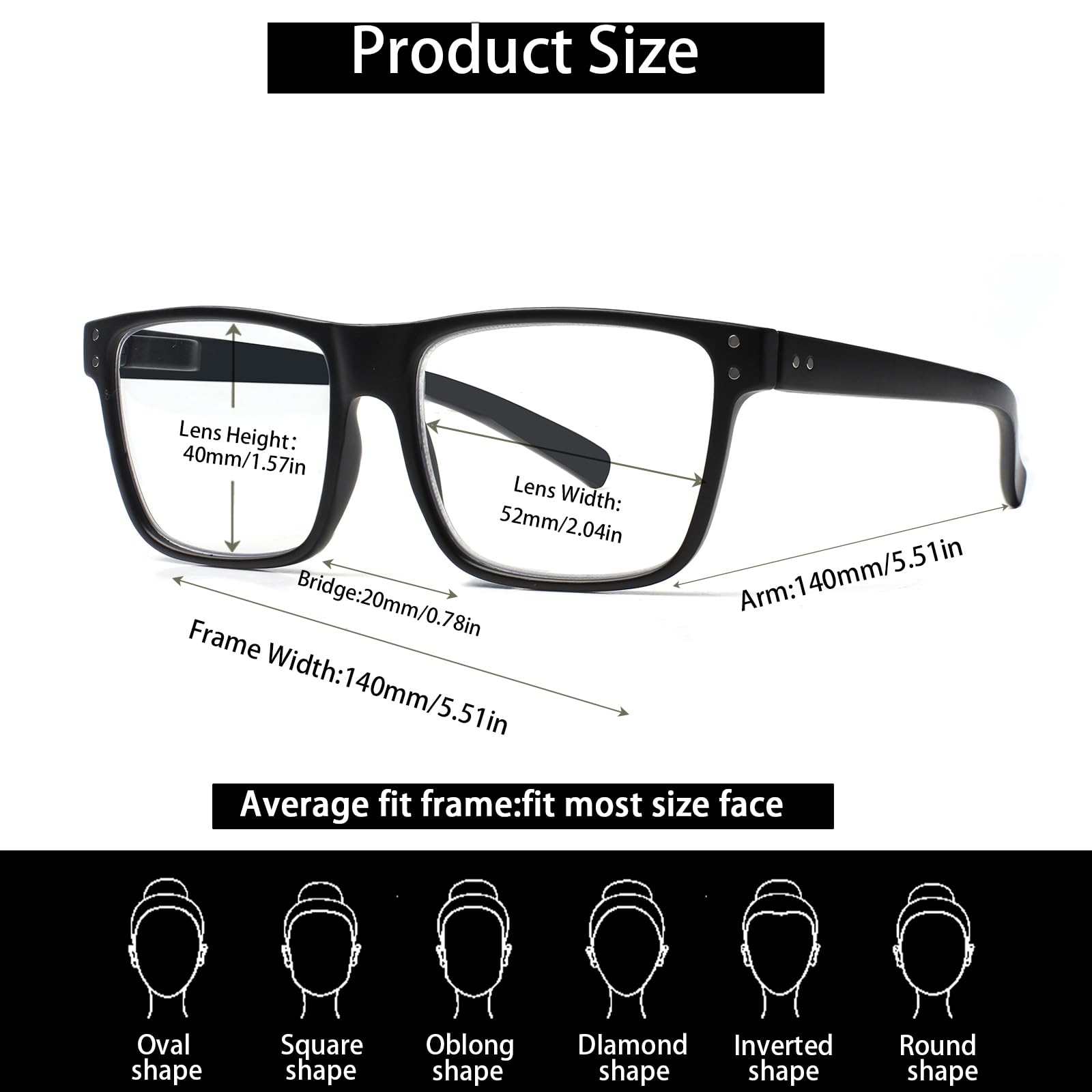 Kerecsen 5 Pack Oversized Reading Glasses Blue Light Blocking Square Large Frame Readers for Men and Women (5 Black, 1.50, x)