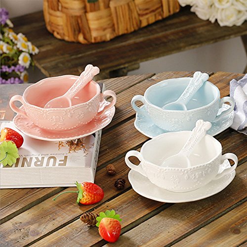 Touch Life - elegante taza de desayuno con plato de postre, taza de sopa con plato y cuchara