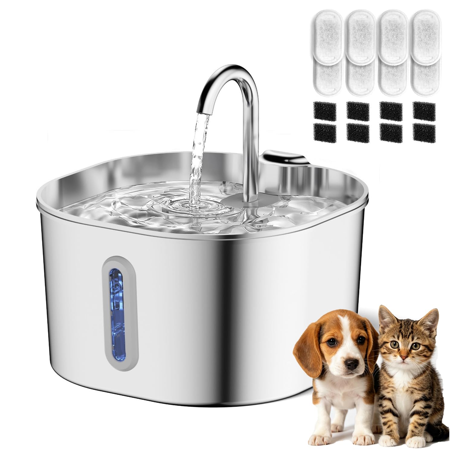 Selene - Fuente de agua para perros, filtros de agua Selene, fuente de agua visible de 2.2 L con sistema de triple filtración, bomba sumergible ultra silenciosa, viene con kits de filtros de repuesto
