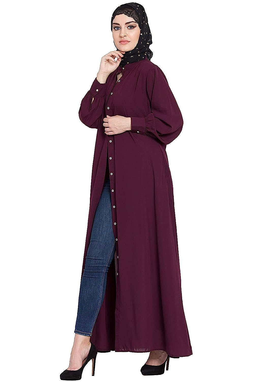 MONATI Women's Modest Abaya Dress With Front Open & Side Pockets Burkha Purple (small)