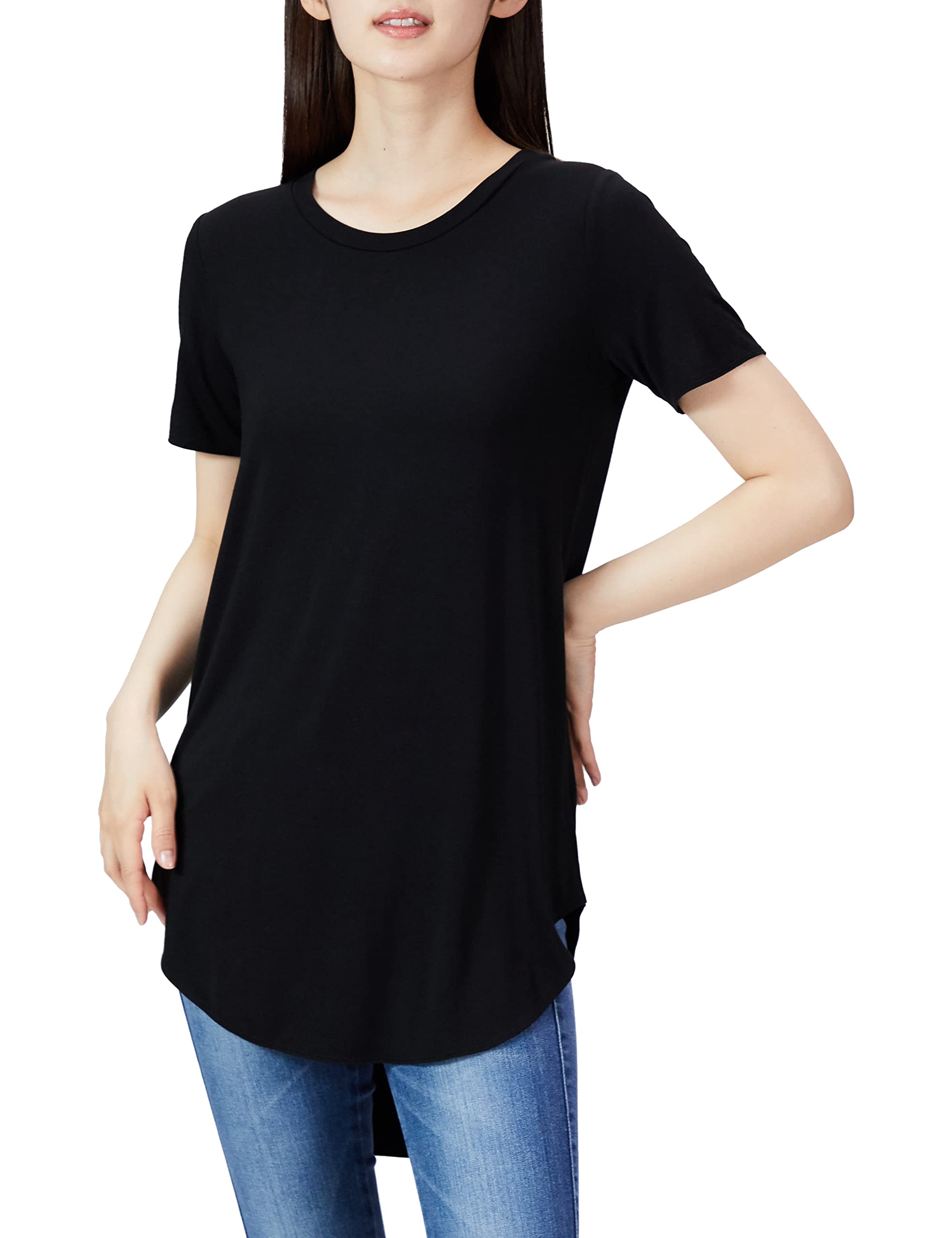 Daily Ritual Women's Jersey Standard-Fit Short-Sleeve Open Crewneck Tunic