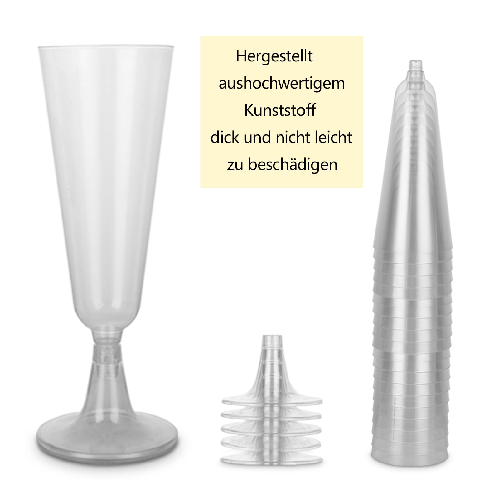 JMIATRY 100 Stück Sektgläser Plastik 150 ML Sektgläser Kunststoff Champagner Gläser Weingläser Plastik für Hochzeiten, Partys, Abendveranstaltungen