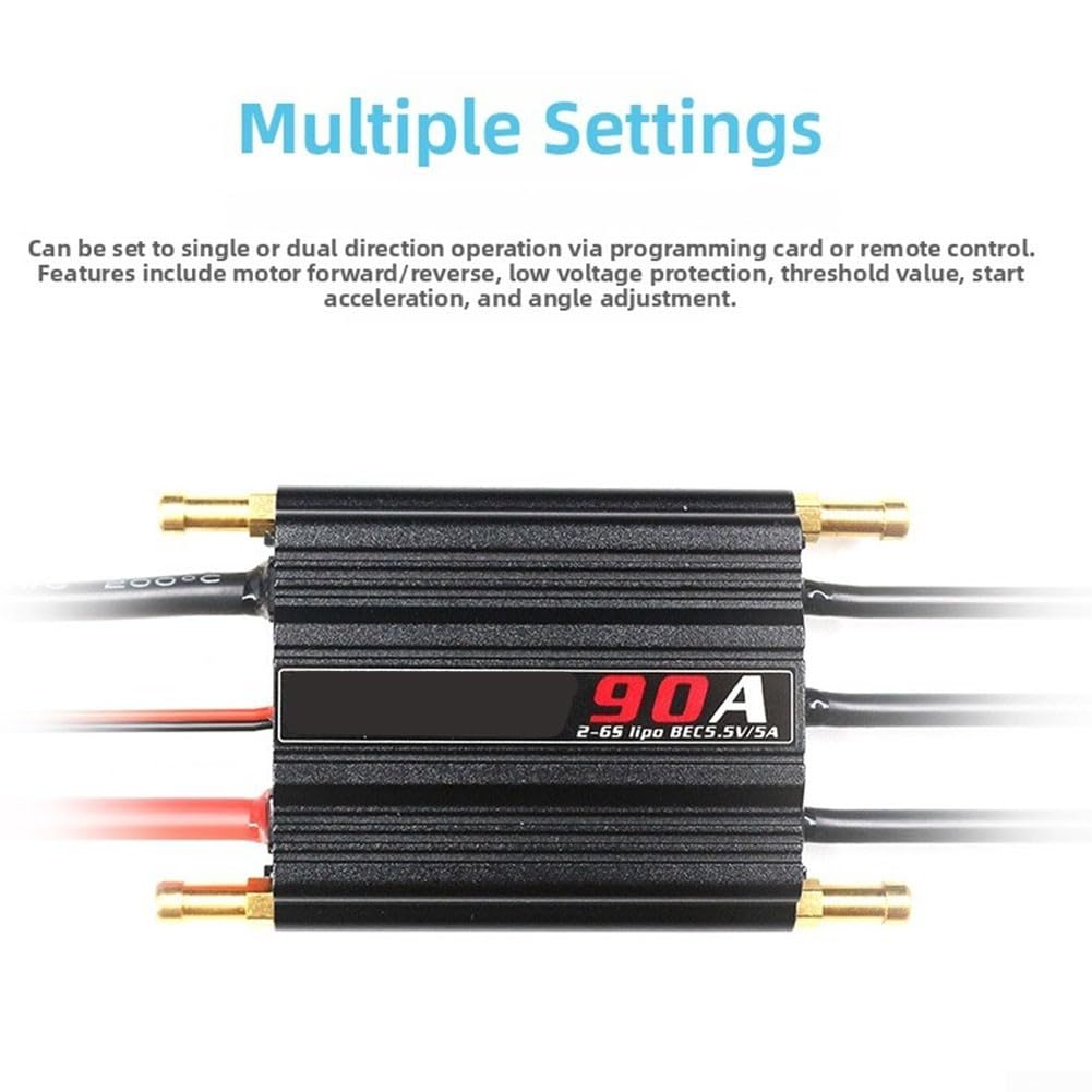 Brushless ESC per barche radiocomandate 2-6S con 5A BEC, regolatore di guida impermeabile con protezione da surriscaldamento, programmabile per barche da corsa (nero) (90A)