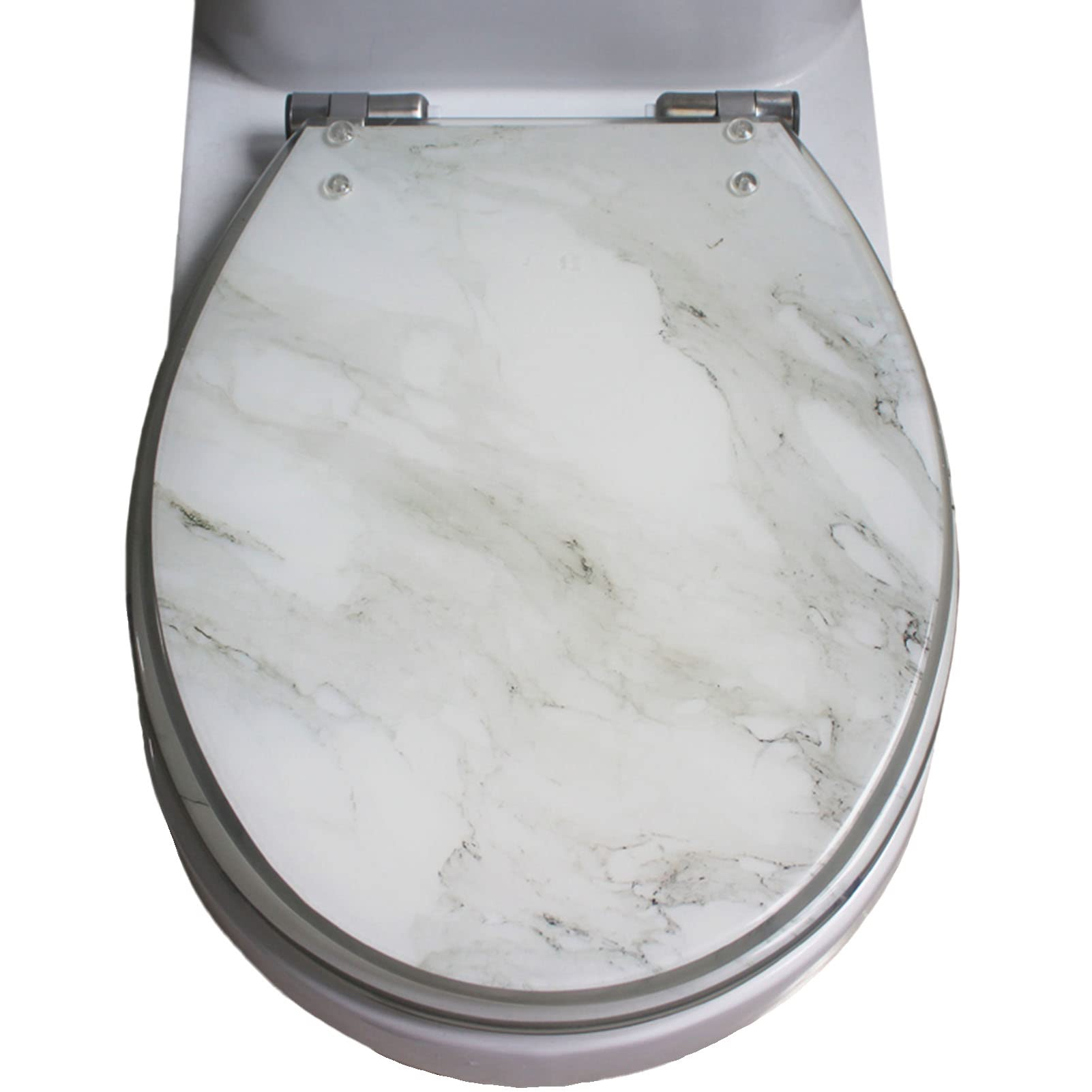Dxpsxjl White Sturdy Resin Toilet Seat, Urable, Urable Marble Patternurable Patternurable Patterndurabledurable Adjustable Hingesd Durabled Easy Easy Easy Easy Easy Easy Easy To Install D, Never, Slips