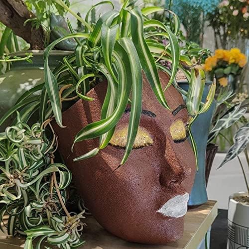 RWUDV Gesicht Blumentopf Kopf Pflanzgefäß Gesicht Pflanzgefäße Töpfe mit Drainage Loch Harzkopf