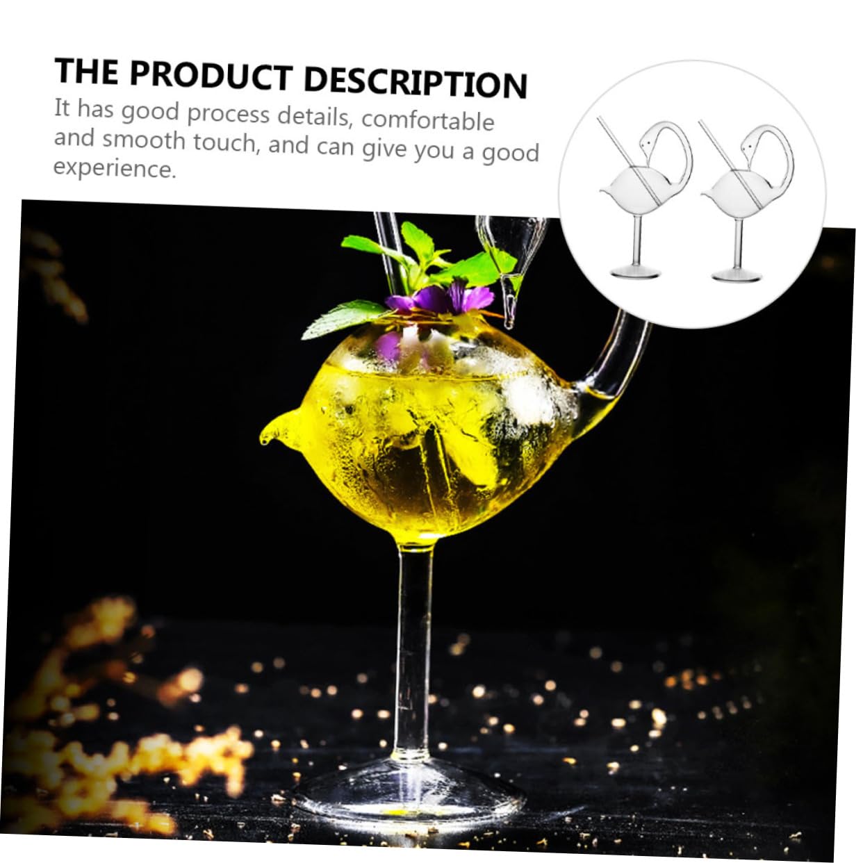 IMIKEYA Vasos para Cócteles Forma de Cisne 178 Ml Transparentes, Vidrio Resistente, Copa Creativa para Fiestas y Bar en Casa, Juego de 2 Unidades