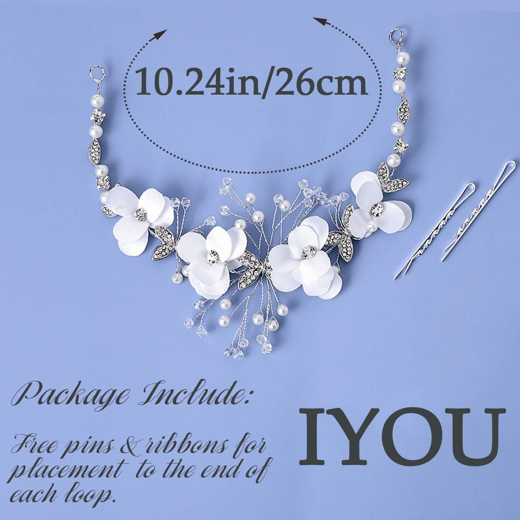 IYOU Fascia per capelli da comunione con fiore bianco Coroncina da principessa in cristallo Accessori per capelli con perle di strass Ragazze e bambina
