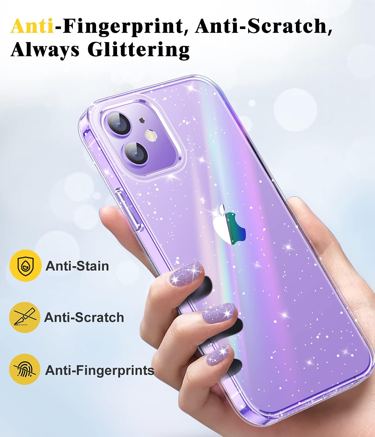 Humixx Glitter Clear Designed for iPhone 12/12 Pro Case for Girl Women, Shining Case [Not Yellow] [Military Grade Drop Tested] Crystal Shockproof Protective 12 Case Slim Fit (6.1'') -Aurora Stardust