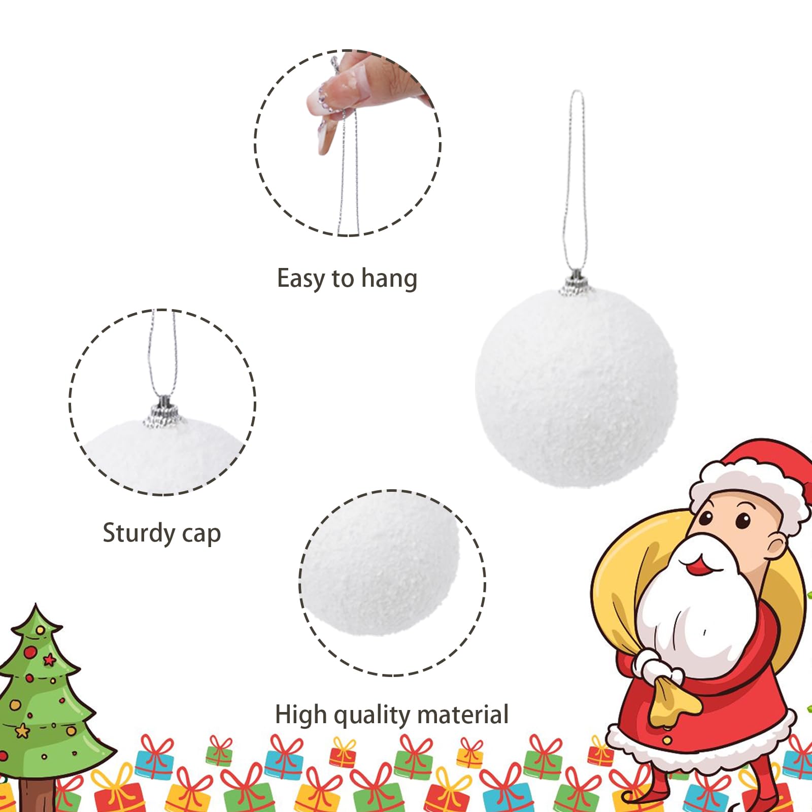 HO2NLE 12pcs White Christmas Baubles - 8cm Shatterproof Glitter Snow Ball Xmas Hanging Pendants for Christmas Tree & Party Decoration - Image 3