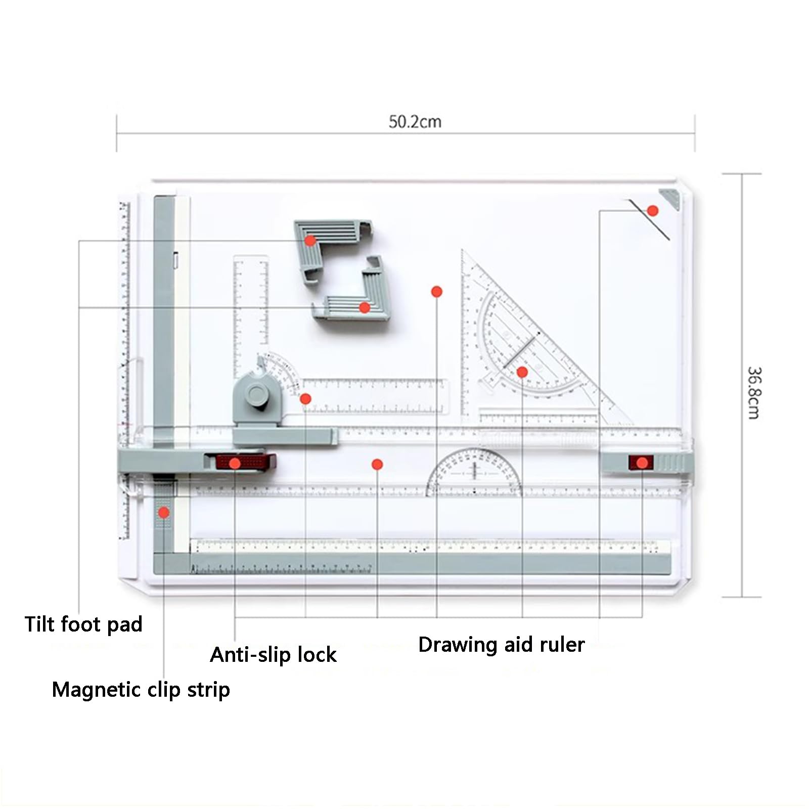 A3 Zeichentisch Zeichenbrett mit Parallelbewegung, metrische Skala, Geodreieck, rutschfeste Stützbeine für Architekten und Künstler, ideal für Grafikskizzieren
