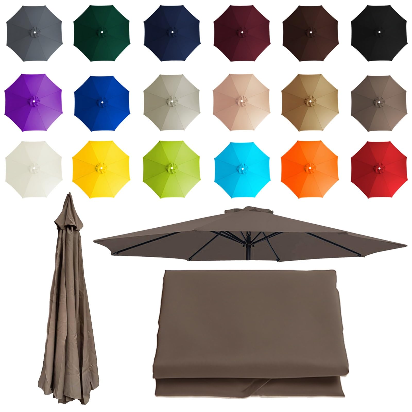 2-3.5m Replacement Parasol canopy for 8 Arms, Sun Umbrella Replacement Cloth, Garden Parasol Canopy Cover, Polyester Fabric, Not Umbrella Frame, For Backyard, Deck, Garden, Patio(Light Brown,8 ribs: — image 1