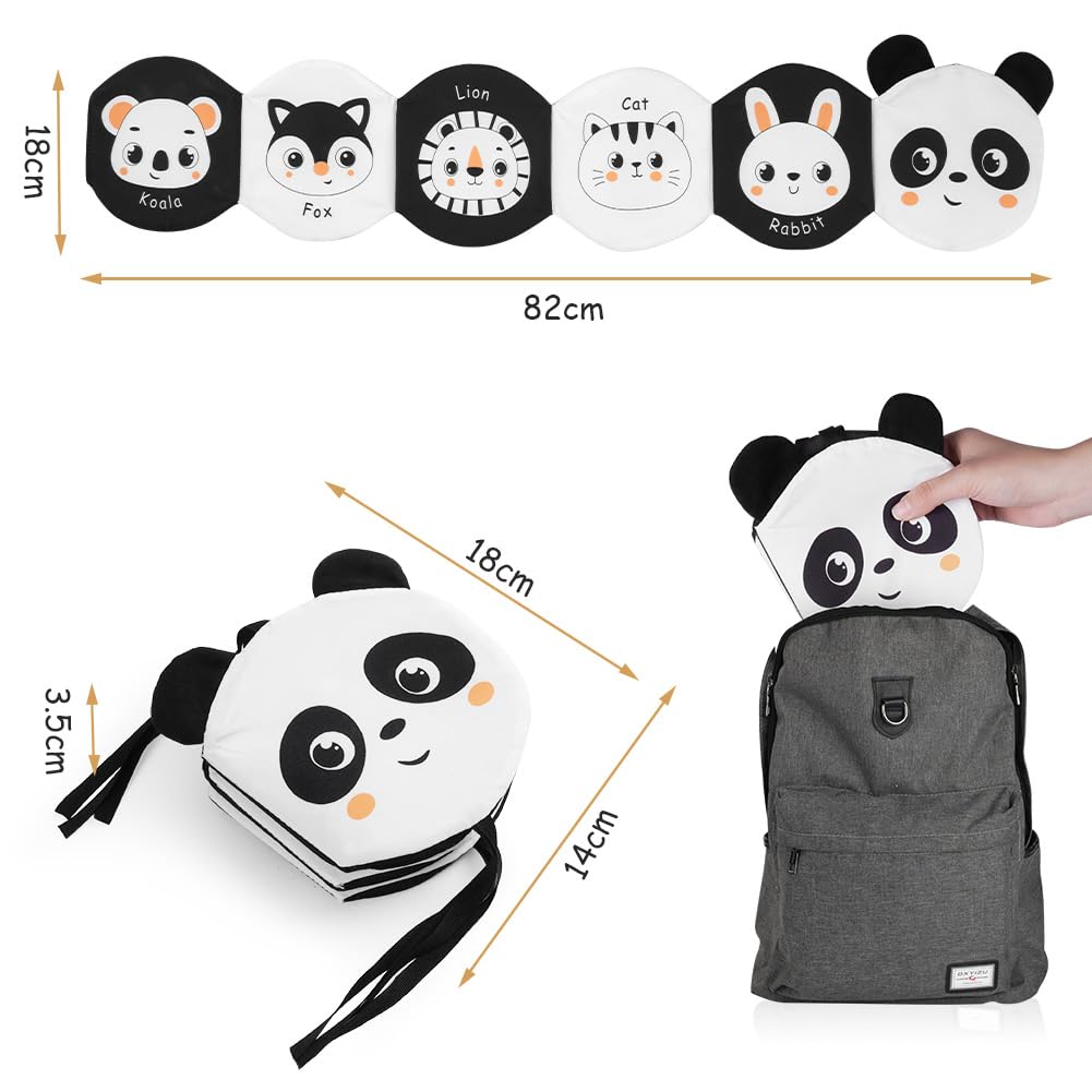HOTUT Livre Tissu Bébé Eveil, Livre Doux Froissé, 3D Livre Noir et Blanc Bébé Montessori, livre sensoriel en tissu pour Bébé 6-12 Mois, Cadeau de Naissance pour Tout-Petit Garçon Fille, Double Face