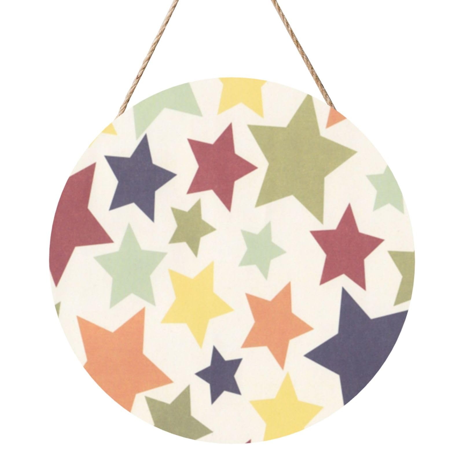 InOmak Star Colorful Surface, Round Wood Panel Painting 12 in, Wall Hanging Painting For Home