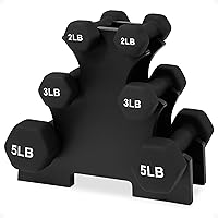BalanceFrom Hex Dumbbell Set with Stand - Neoprene Coated Iron Weights 2lb, 3lb, 5lb for Home Gym Strength Training