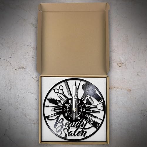 Miniatura 7 de Reloj de pared para salón de belleza de 12 pulgadas, reloj de pared para peluquería, silencioso, sin tictac, funciona con pilas, reloj de pared de