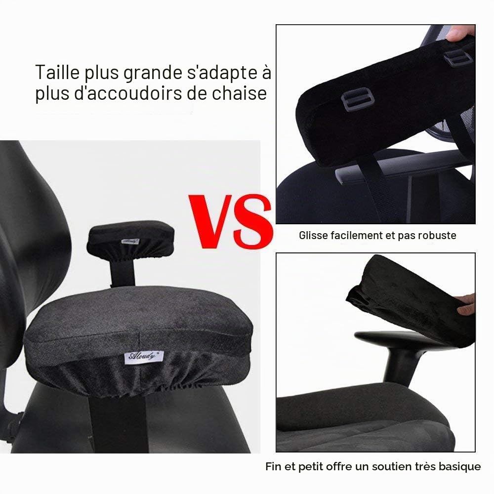 Aloudy Oreiller pour repose-bras, 2021 nouvelle taille 27,9 cm pour chaise de bureau, coussins confortables pour chaise de bureau pour coudes et avant-bras (grand, lot de 2) grand, noir grand, noir