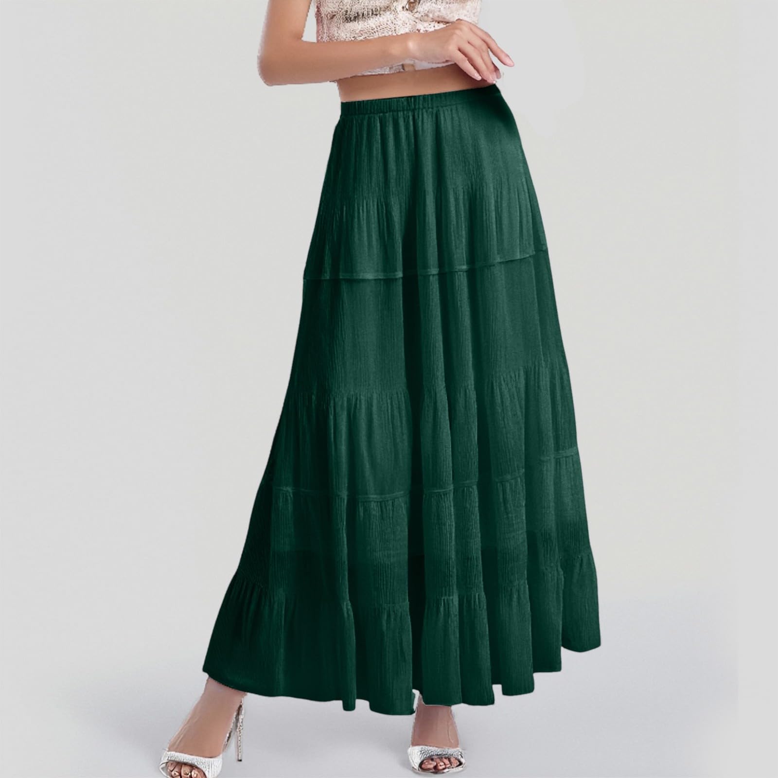 Gonna Lunga in Chiffon Donna Elegante Boho Plissettata con Elastico in Vita Stile Trapezio