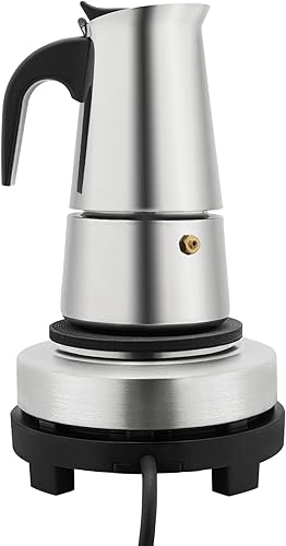 Olla Moka de 4 tazas, cafetera portátil con estufa eléctrica, cafetera de acero inoxidable para el hogar y campamento (4 tazas - 6.8 fl oz)
