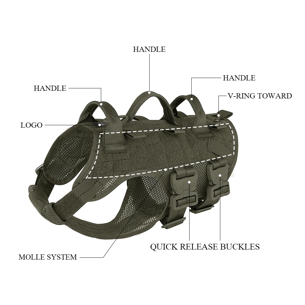 PETAC GEAR Arnés táctico para perros sin tirones para perros grandes K9 de trabajo para perros militares, chaleco de policía, entrenamiento para perros, arneses Molle con asa..