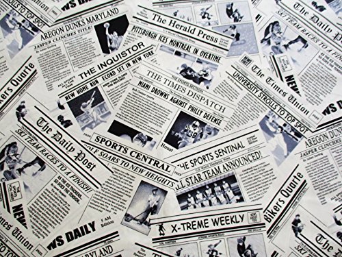 Vintage Newspaper Newsprint Text News Black and White on Off-White 36 by 36-Inch Wide (1 Yard) (CT683)