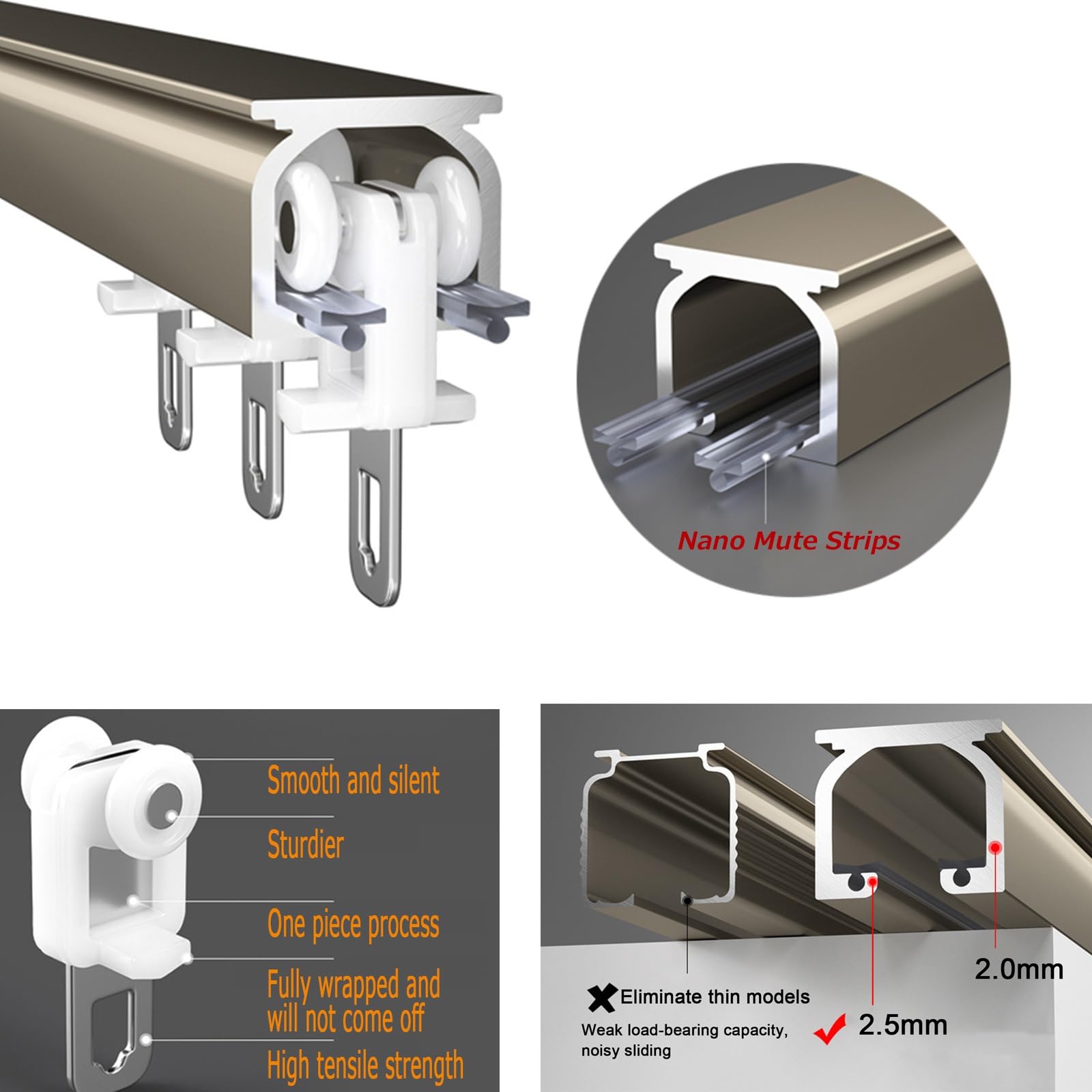 Zestaw szyn do zasłon sufitowych, szyna do zasłon, aluminiowy karnisz do zasłon, z szyną, rolką, materiał instalacyjny, do przegrody pokoju, zasłony prysznicowej, szyny w