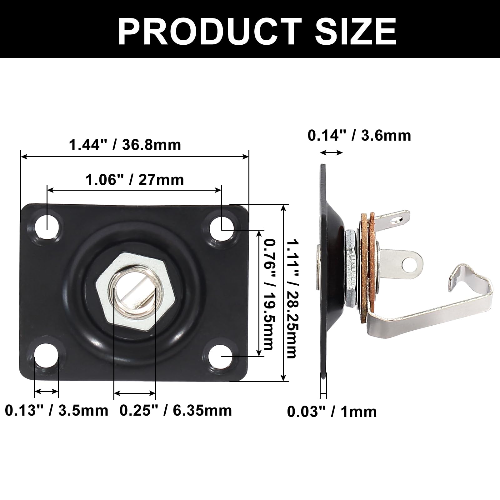 Murtenze Rectangular Metal 1/4 Output Jack Plate Input Jack Socket, Black Electric Bass Guitars Plug Guitar Input Jack Plate Electric Guitar Parts Replacement with Screws