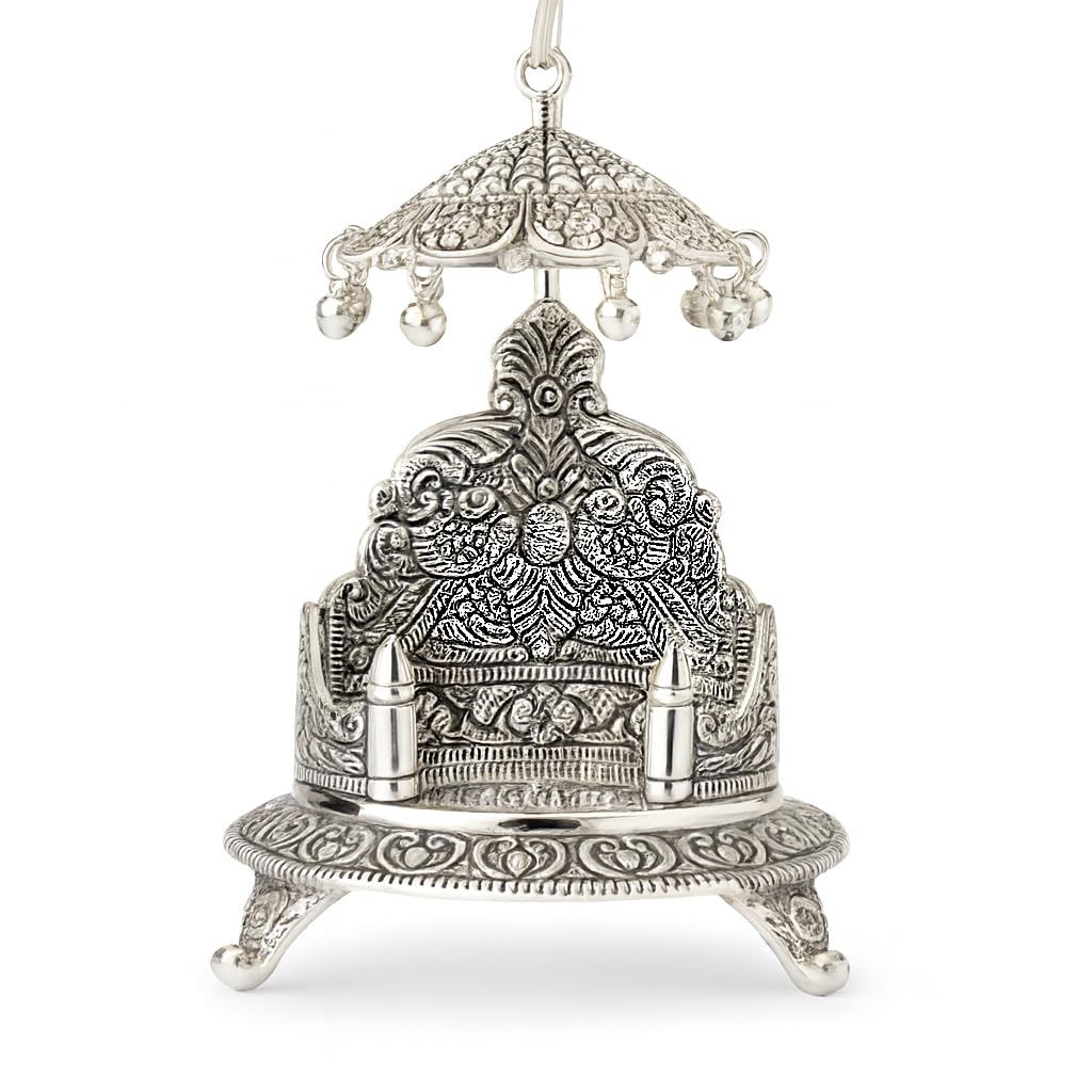 German Silver Singhasan for God | Compact & Durable Silver Plated Idol Throne | Mandir Chowki, Deity Pooja Singhasan for Home Mandir, Office Temple & Pooja Room-image-6