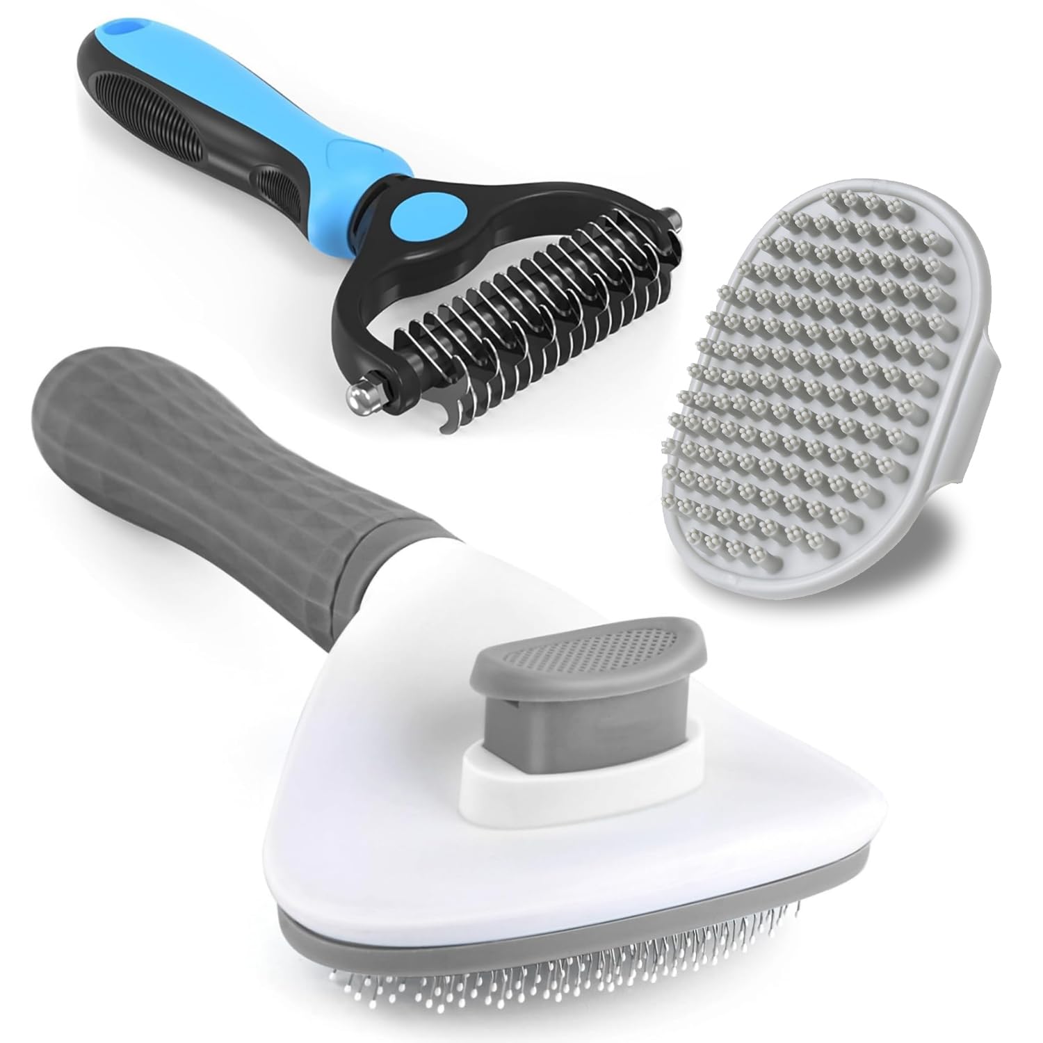 Kwispel 3PCS Dog Grooming Brush - Dog Brush for Shedding Massaging Bathing - Double Sided Shedding, Dematting Undercoat Rake - Self Cleaning Slicker