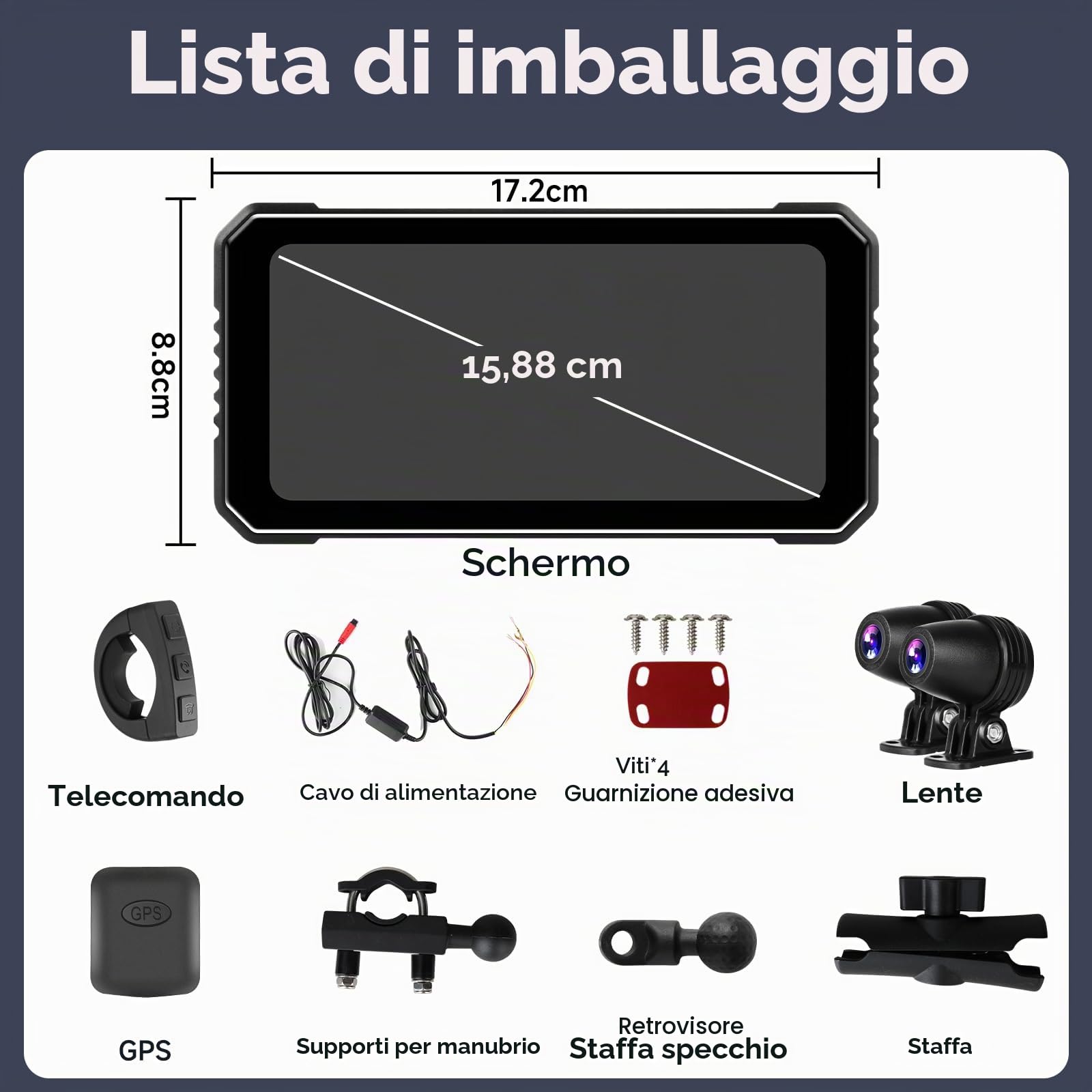 Vtopek Carplay Moto 6,25 Pollici Dashcam 4K+1080P Dual Camera Impermeabile Navigazione GPS Bluetooth Siri 64GB