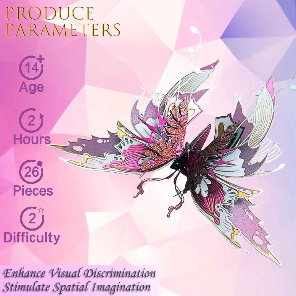3D Metal Puzzles for Adults,Butterfly Model Building Kits,Cute Insect Design,Brain Teaser Puzzle,DIY Mechanical Assembly Kit Creative Ornament Suitable for Home Decor Art Craft (Purple)