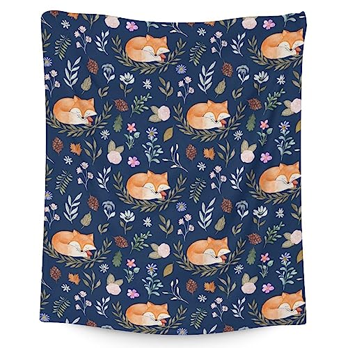 Mercuryelf Fox Throw Blanket - Soft, Fuzzy & Warm - 40x50 Inches Flannel Blankets for Travel, Office - Dark Blue Cute Throws Gift for Girls, Boys