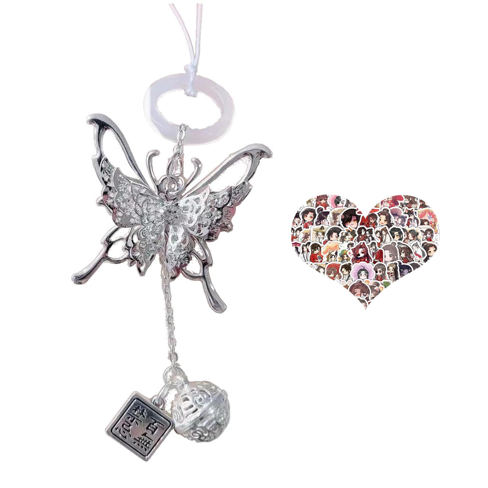 JinYu Anime Heaven's Official Blessing Hua Cheng Xie Lian Butterfly Bells Ornaments Tassel Keychain Ornaments and 10 Stickers