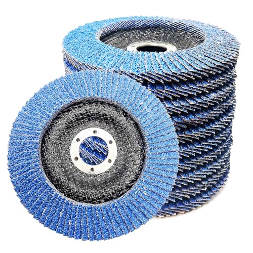 Zelihrdu 10pcs Discos de Láminas Lijadoras 125 Metal Abrasivos T29 para Amoladora Angular, Corindón De Circonio Azul para Quitar Desbarbos Óxido Pulido Acabado Acero INOX Hierro Madera (Grano 80)