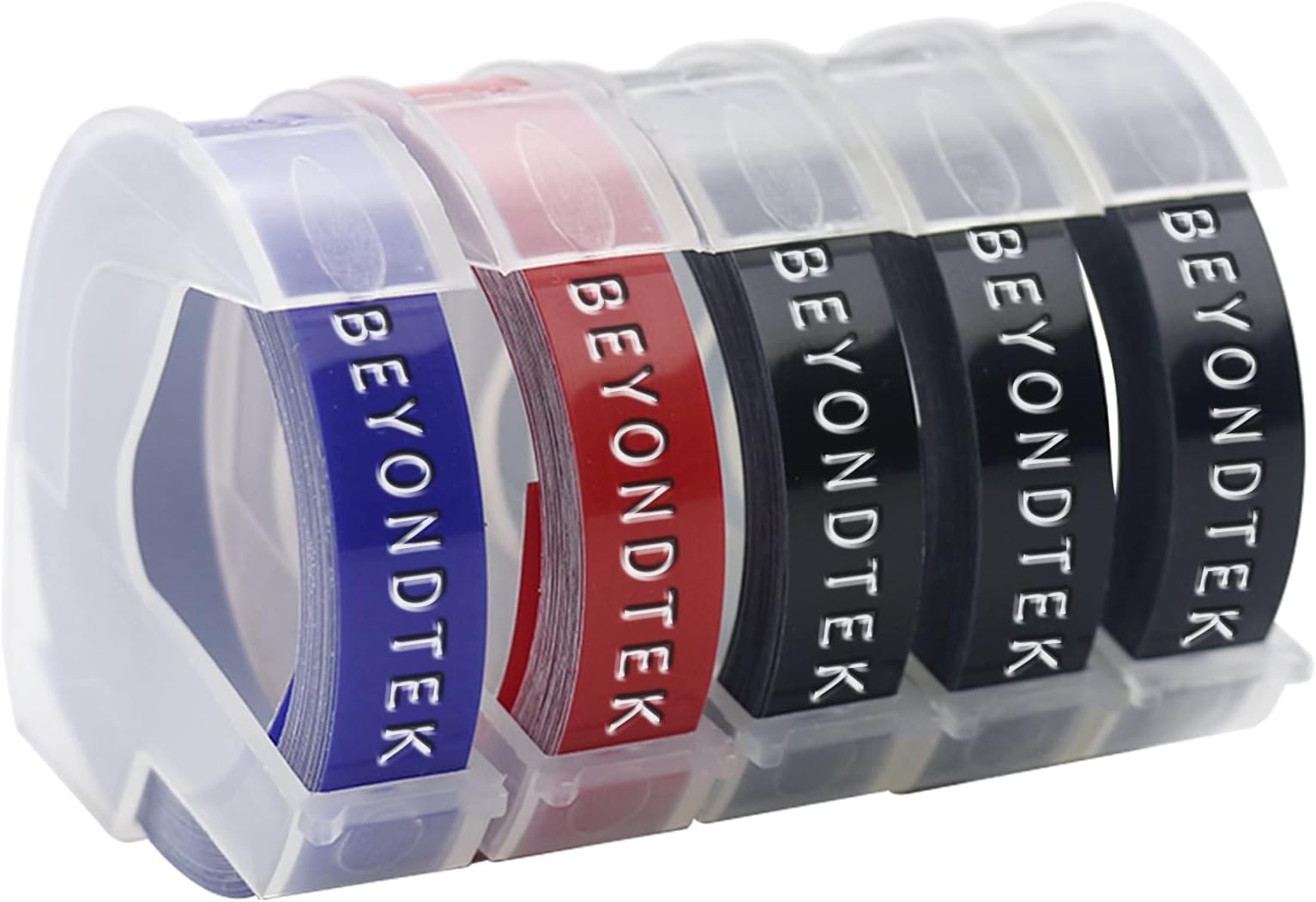 BEYONDTEK5 Rolls Replacment for Dymo Embossing Label Tape 3D S0898130 9mm Plastic Tape Self-Adhesive for Dymo Omega Junior Motex Label Maker Tape, Black Red Blue