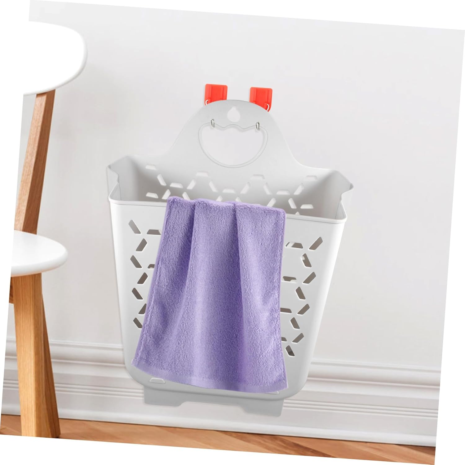 Laundry Hamper Wall Hanging Basket with Handle Medium White Storage Organizer for Bathroom Bedroom and Saving and Portable Design