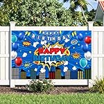 Happy Birthday Backdrop Blue Superhero Birthday Photography Background Cityscape Balloon Birthday Party Decorations Banner Photo Studio Props 70.8 x 43.3 inch - Image 5