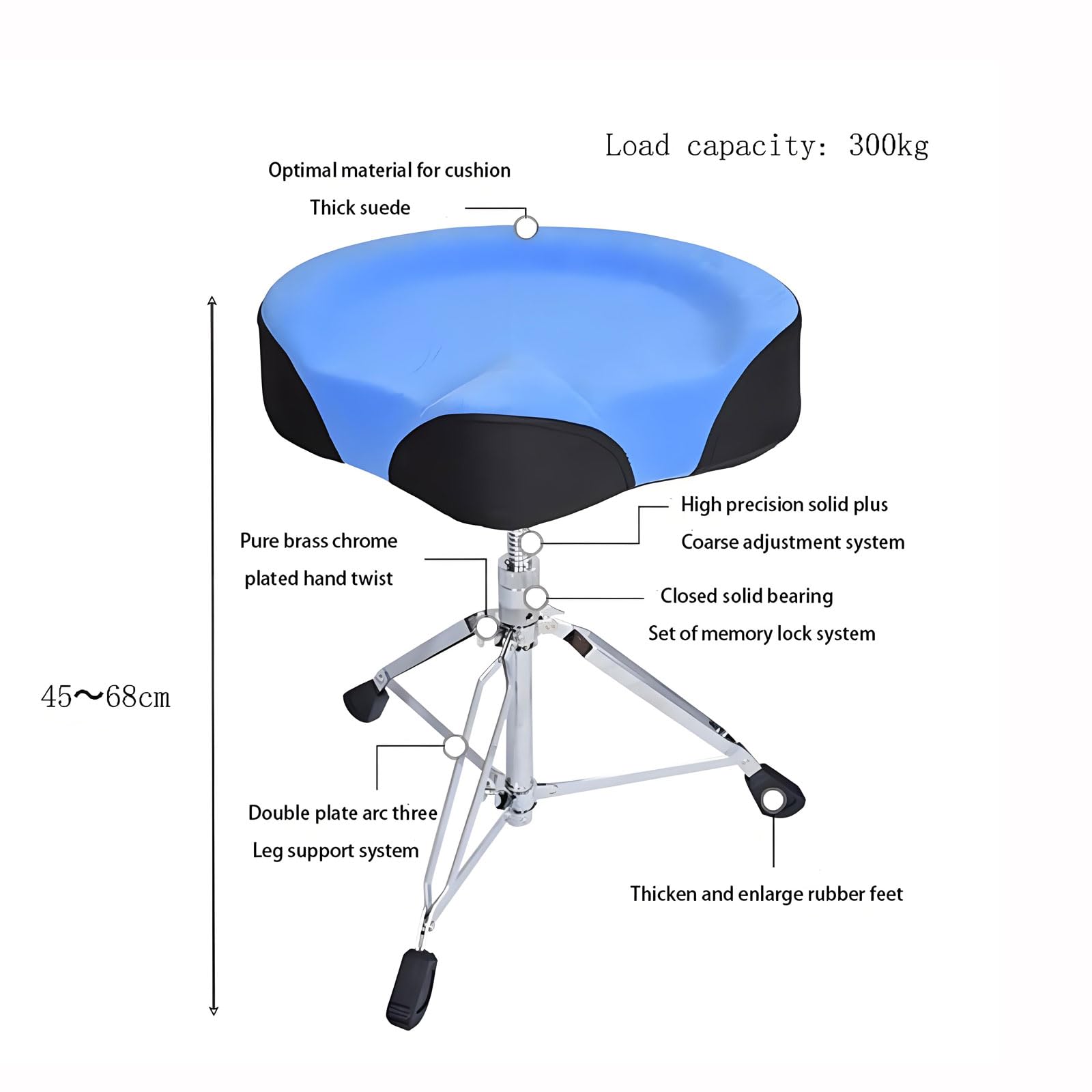 Selle de tambour réglable - Hauteur 4568 cm - Trône universel pour adultes et enfants - 7 couleurs au choix - Portable et siège de batterie de table